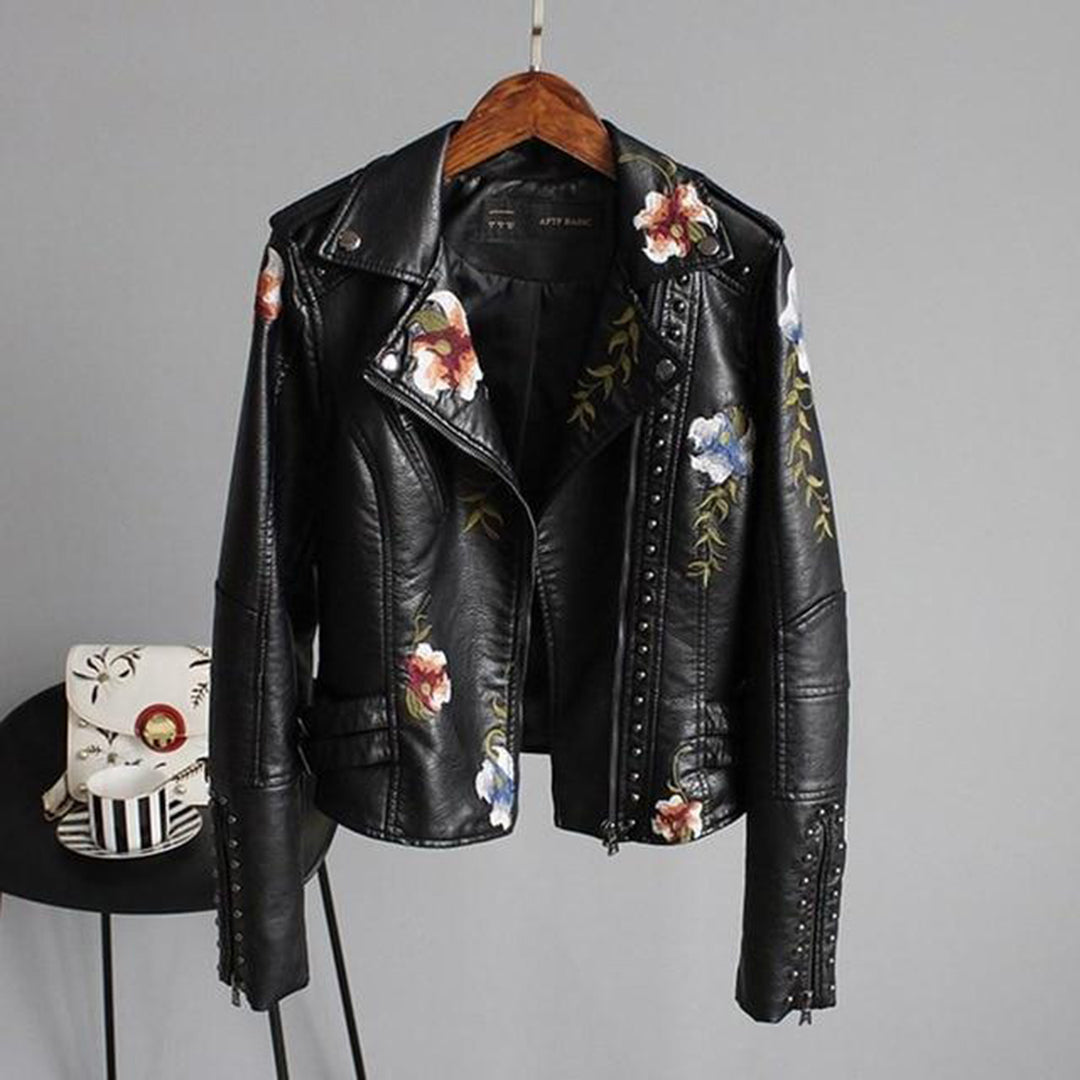 Blouson Moto Féminin Floral Élégant