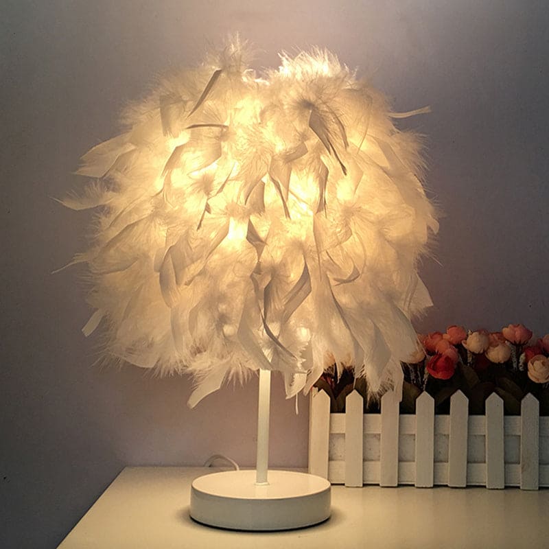 Lampe de Table Élégante Plumes Décoratives