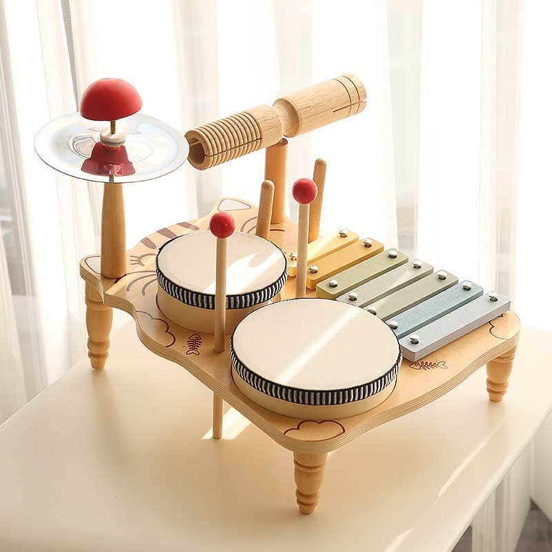 Boîte à Rythme Enfants - Drum et Xylophone en Bois
