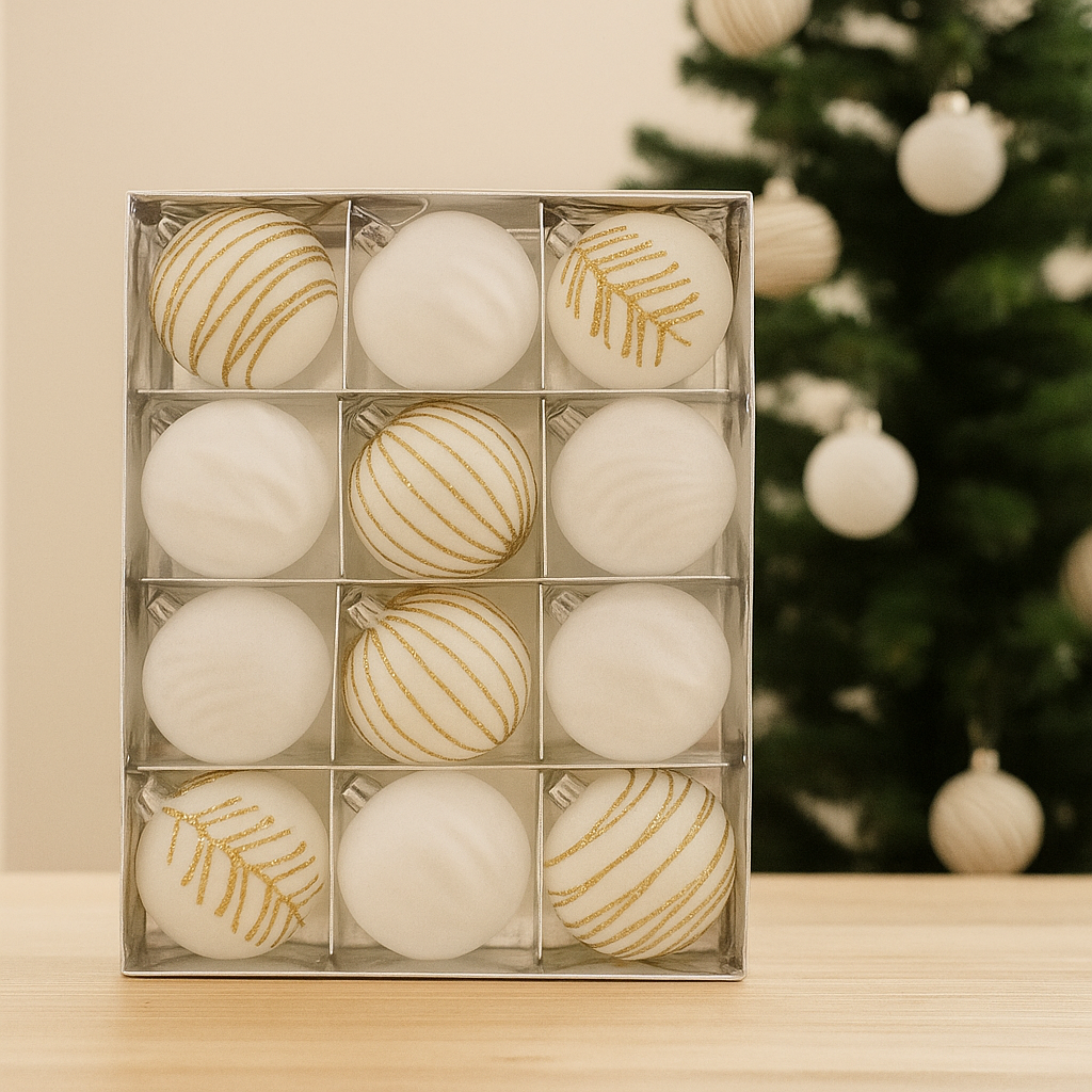 Boules de Noël scintillantes, set de 12 – Décoration élégante pour sapin