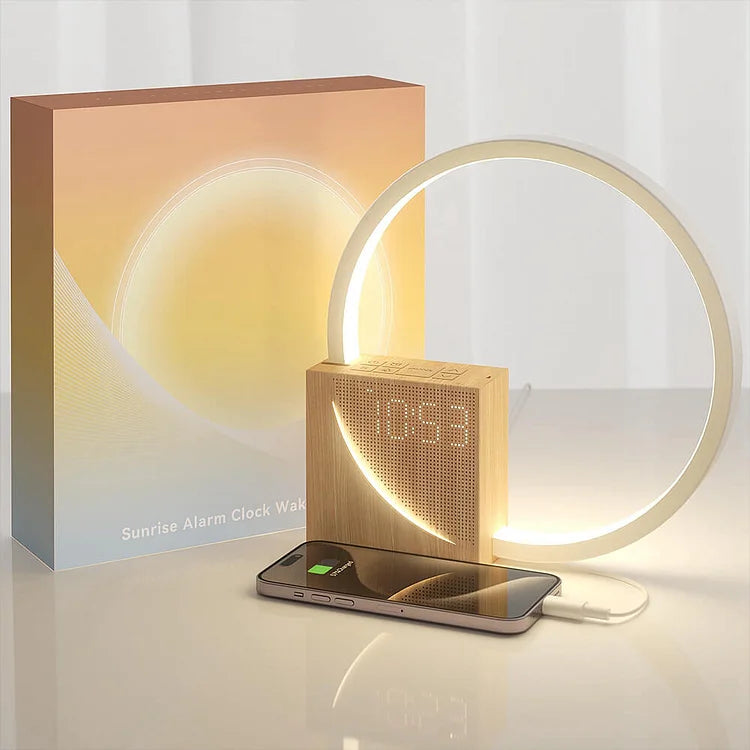Lampe de Réveil Élégante avec Télécommande - Éclairage Doux en Bois Naturel - Foivo