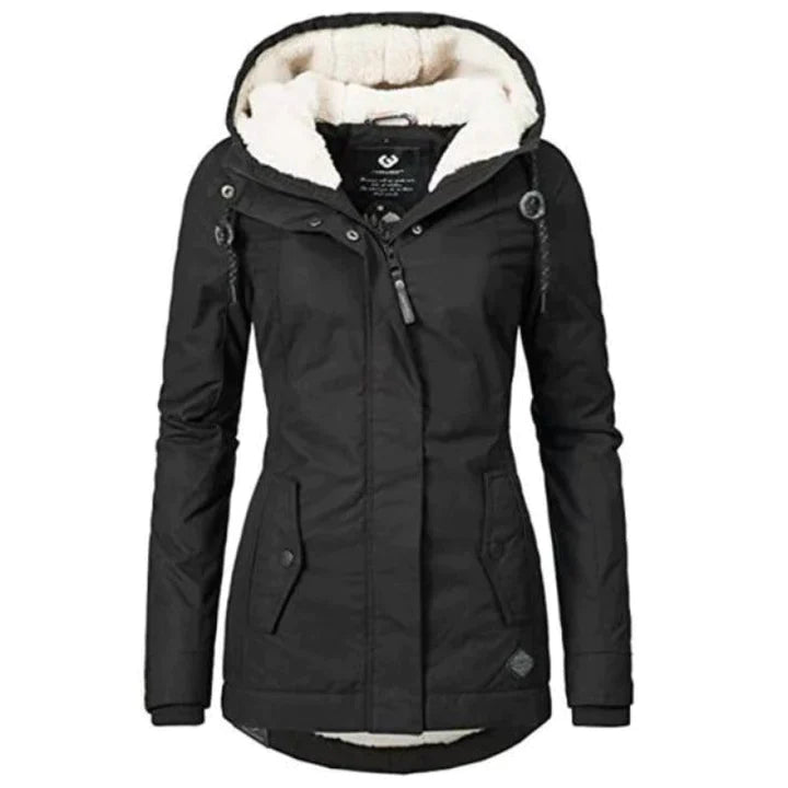 Manteau d'hiver féminin chaud et élégant avec capuche