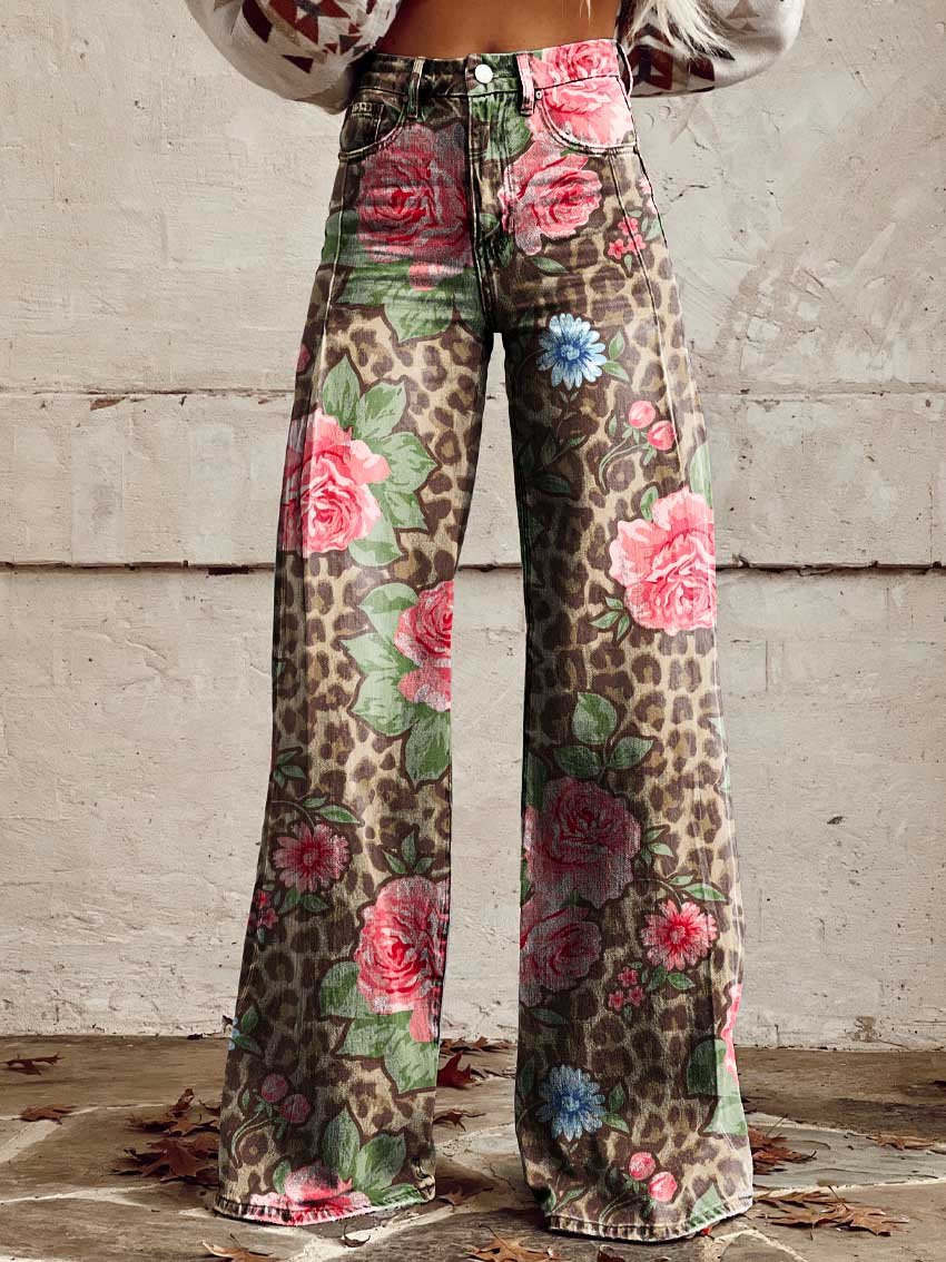 Pantalon Femme Décontracté Fleurs Colorées