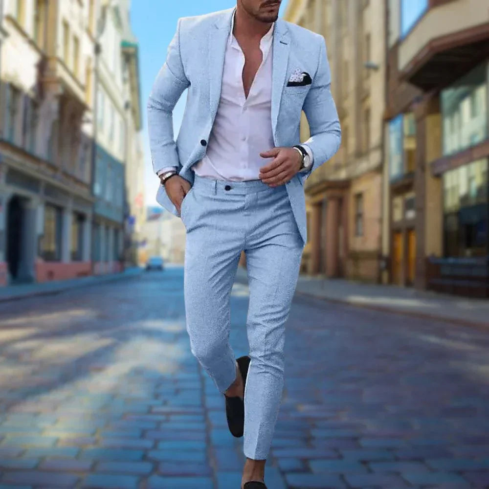 Costume Homme Élégant Taille Slim en Lin
