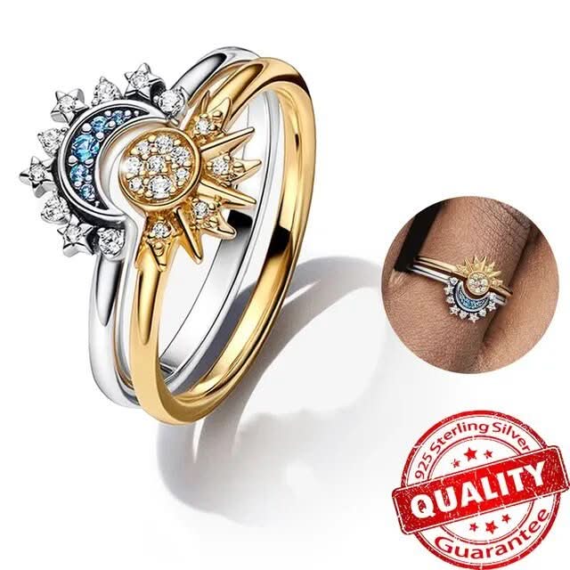 Bague en Argent 925 Motif Lune et Soleil 6