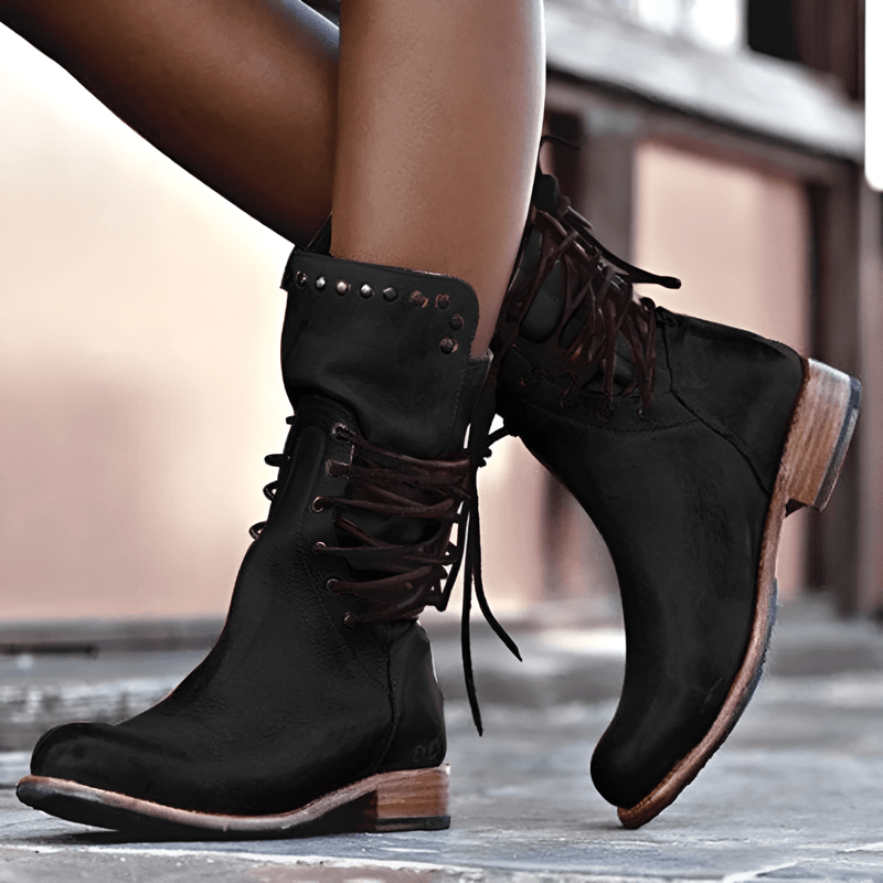 Bottes mi-mollet à lacets pour femmes avec détails cloutés 5