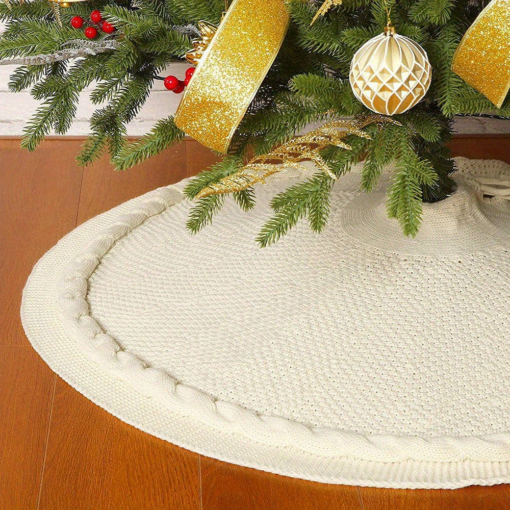 Jupe de Sapin de Noël Tricotée Ronde Décoration Festive