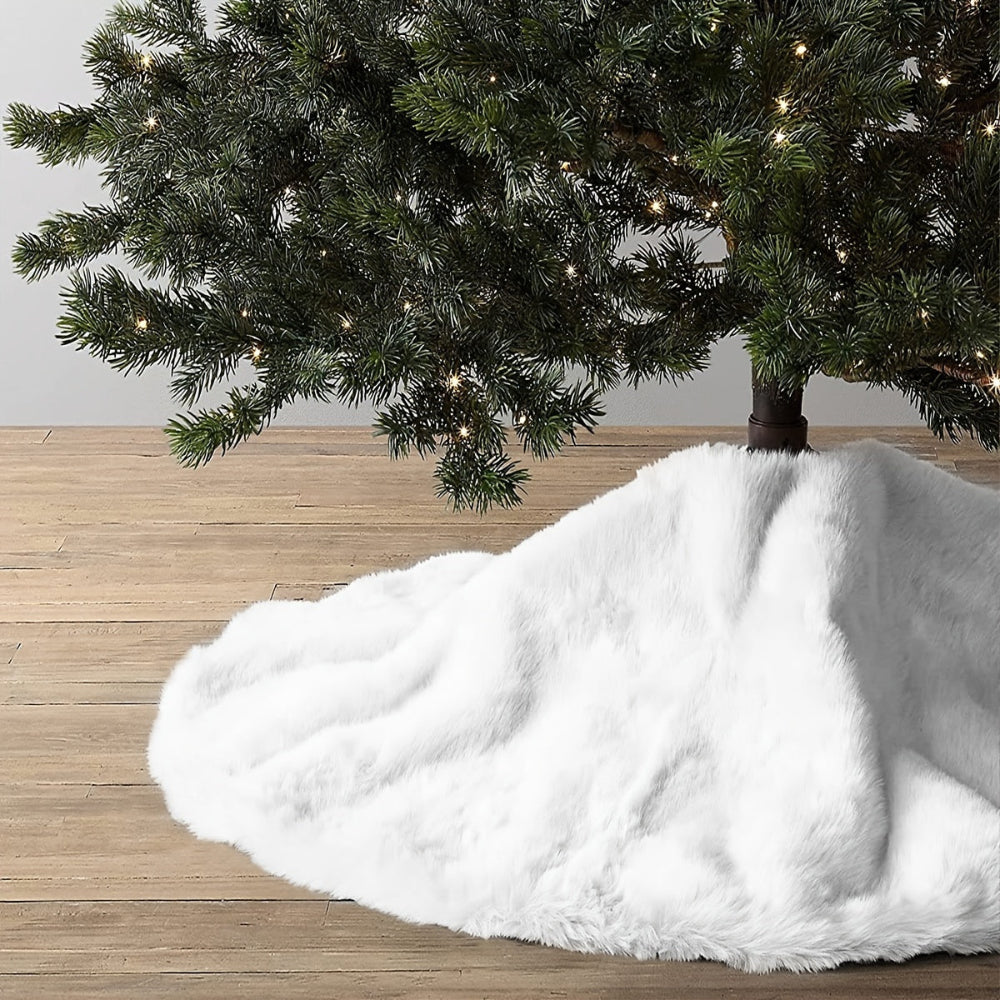 Jupe de Sapin de Noël Décoration Hiver Fourrure Blanche Artificielle - BlxckFR