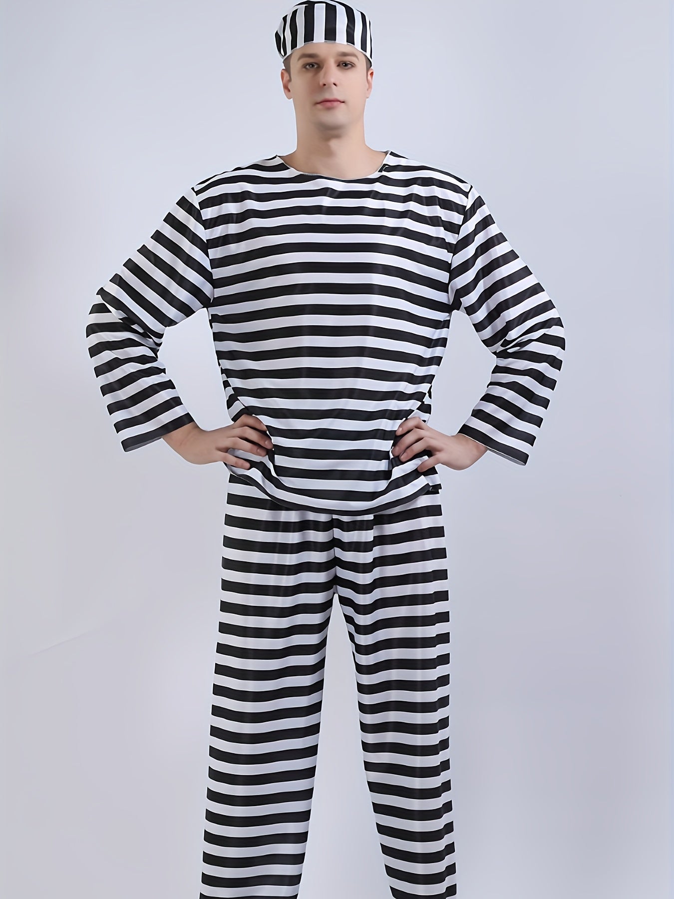 Classic Prisoner Halloween Costume Set | Striped Inmate Long Sleeve Outfit - Foivo