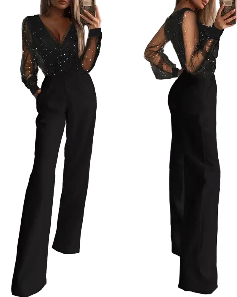 Combinaison Femme Paillettes Coupe Ajustée Sans Manches - Foivo