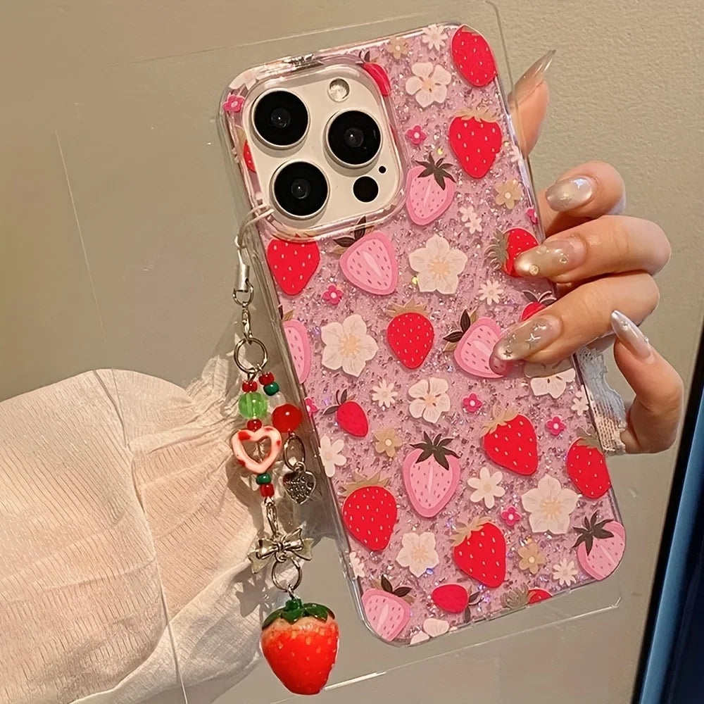 Coque Pour Téléphone Design Floral Transparent avec Paillettes 5