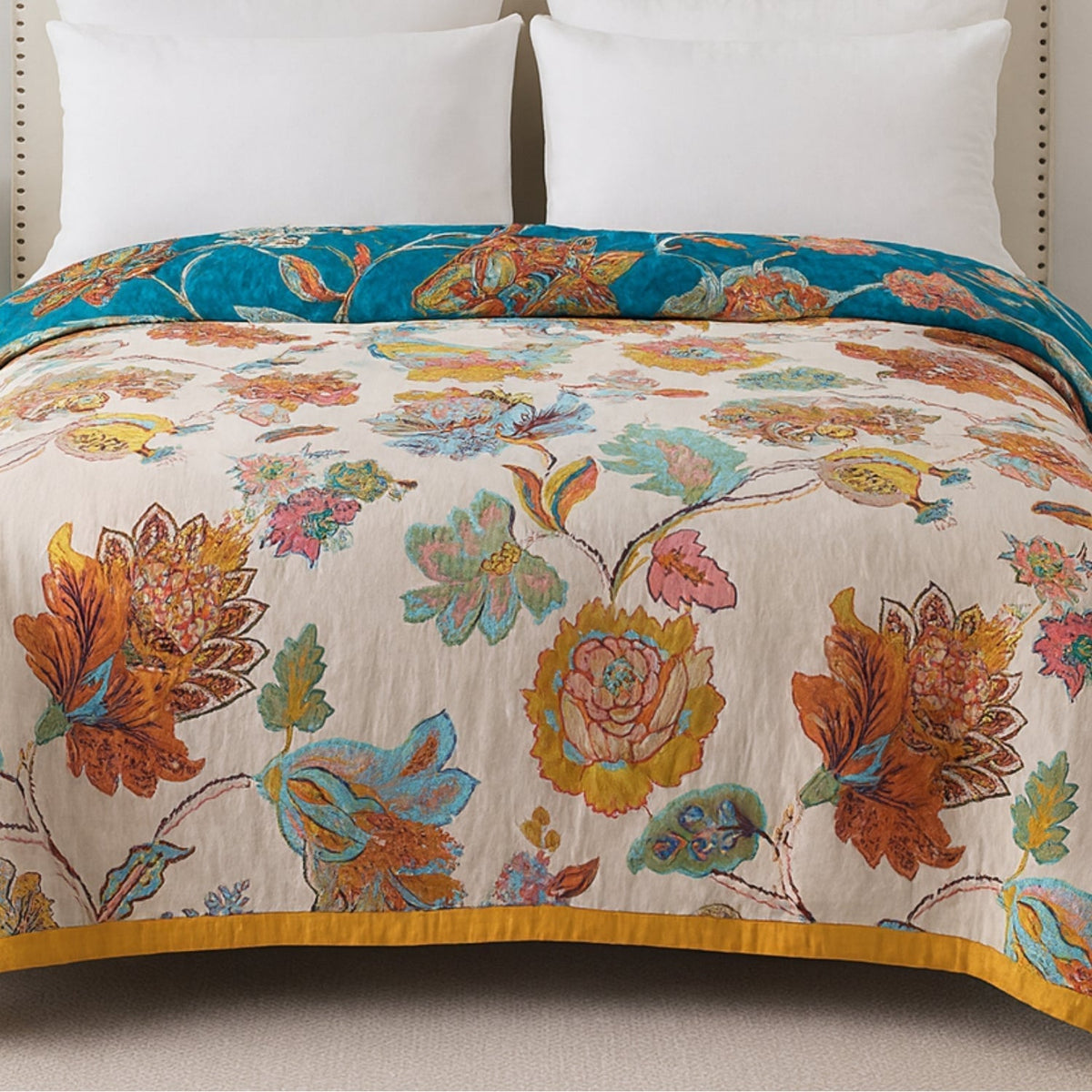 Couverture Réversible Unisexe en Coton Motif Floral Style Vintage Doux