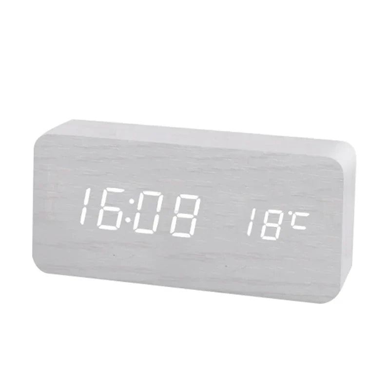 Réveil Numérique Bois Clair LED Moderne