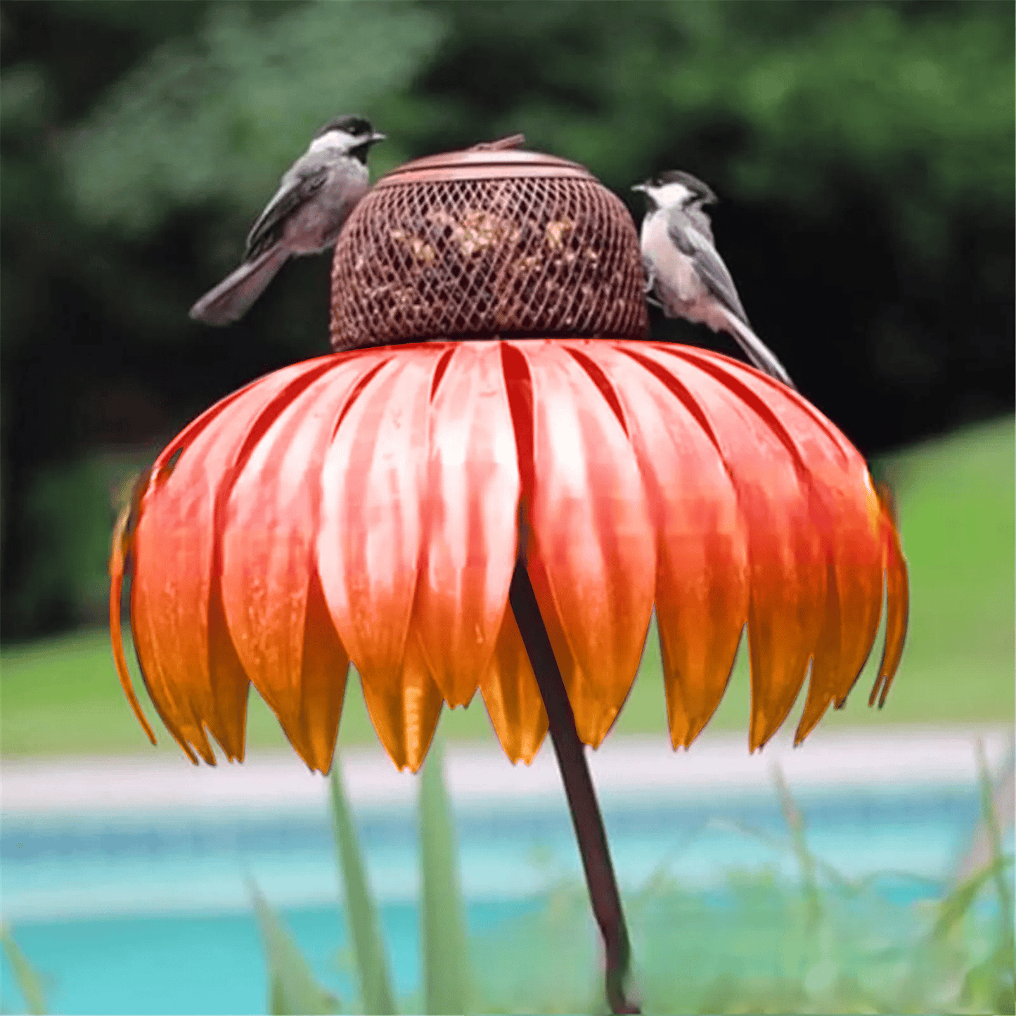 Distributeur à oiseaux en métal robuste avec fleurs de tournesol - Élégant et étanche pour jardin