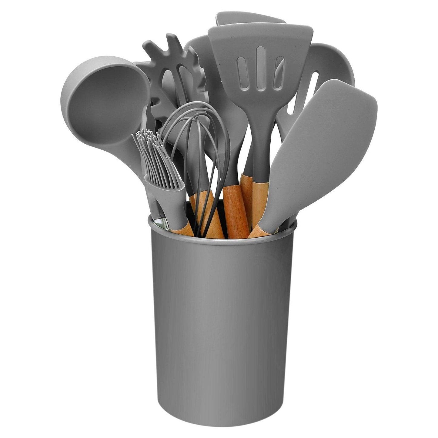 Ensemble de 11 Ustensiles de Cuisine Pratiques avec Poignées en Bois 10