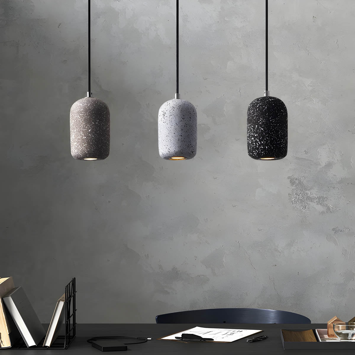 Lampe Suspendue Loft Industrielle Verre et Béton
