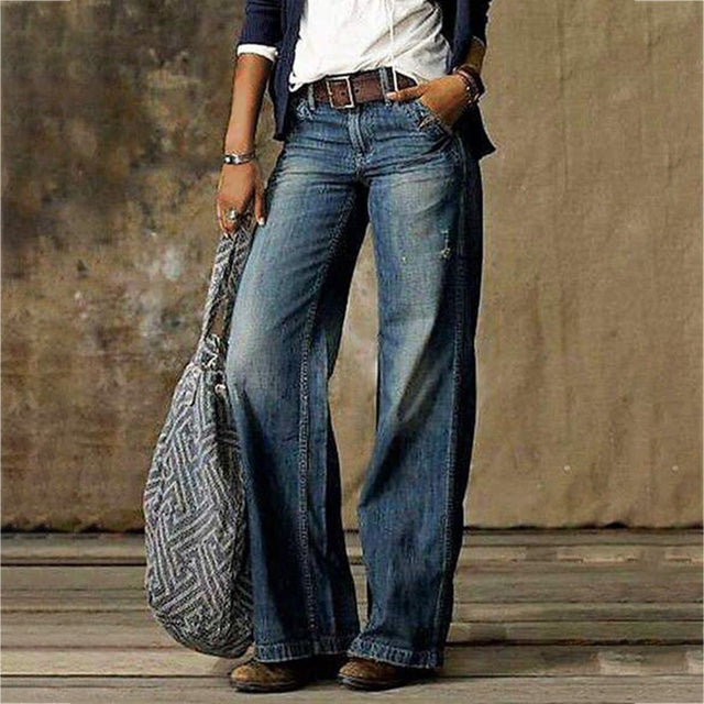 Jean Décontracté Taille Haute Style Relaxe