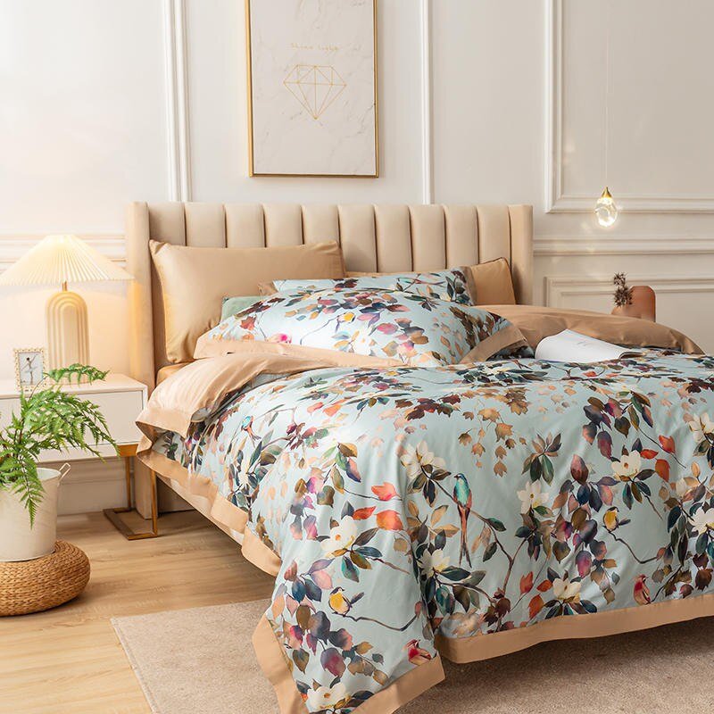 Draps de Lit en Coton Doux avec Fleurons Raffinés