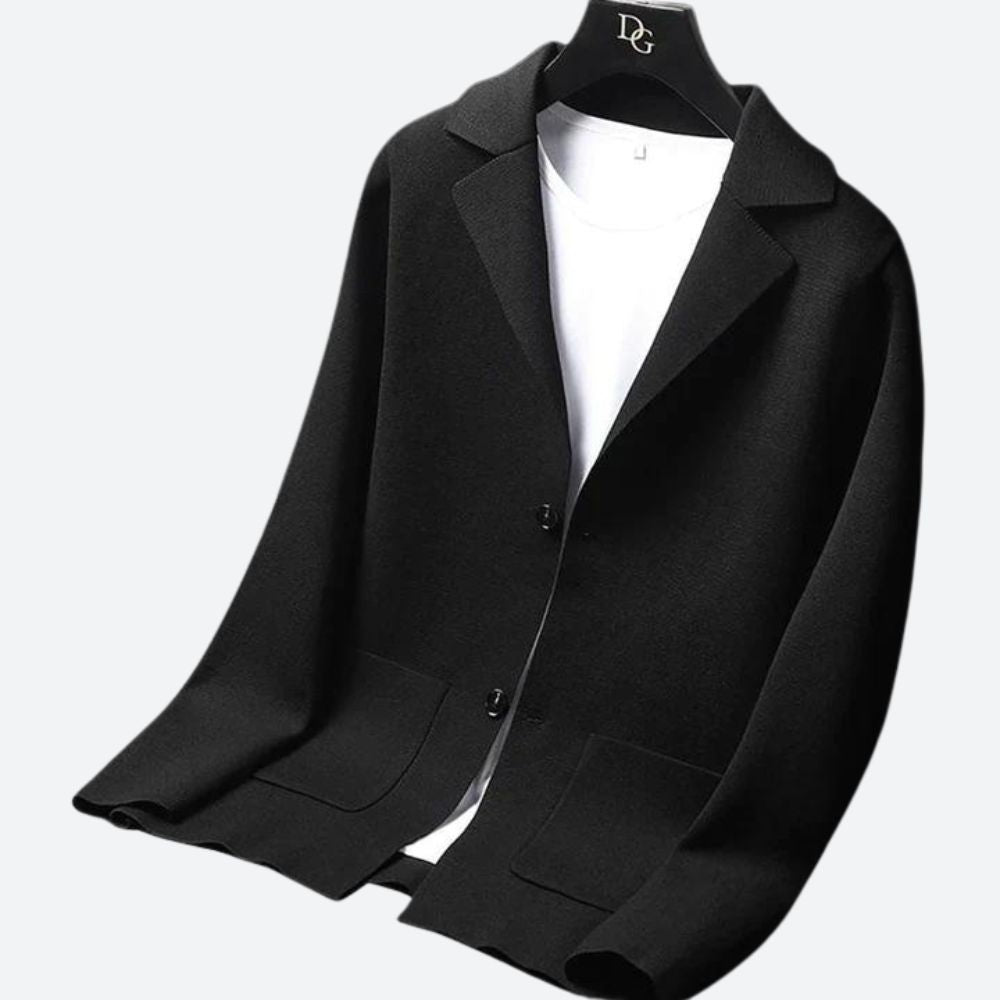 Blazer Élégant Revers Texturé Boutons Dorés