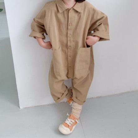 Combinaison Enfant Garçon, Coton Doux, Bleu Beige, Fermeture Pratique