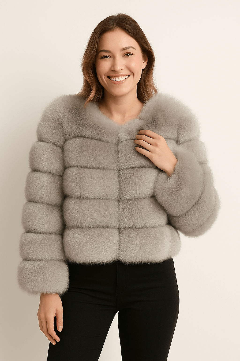 Veste Fourrure Synthétique Élégante Hiver