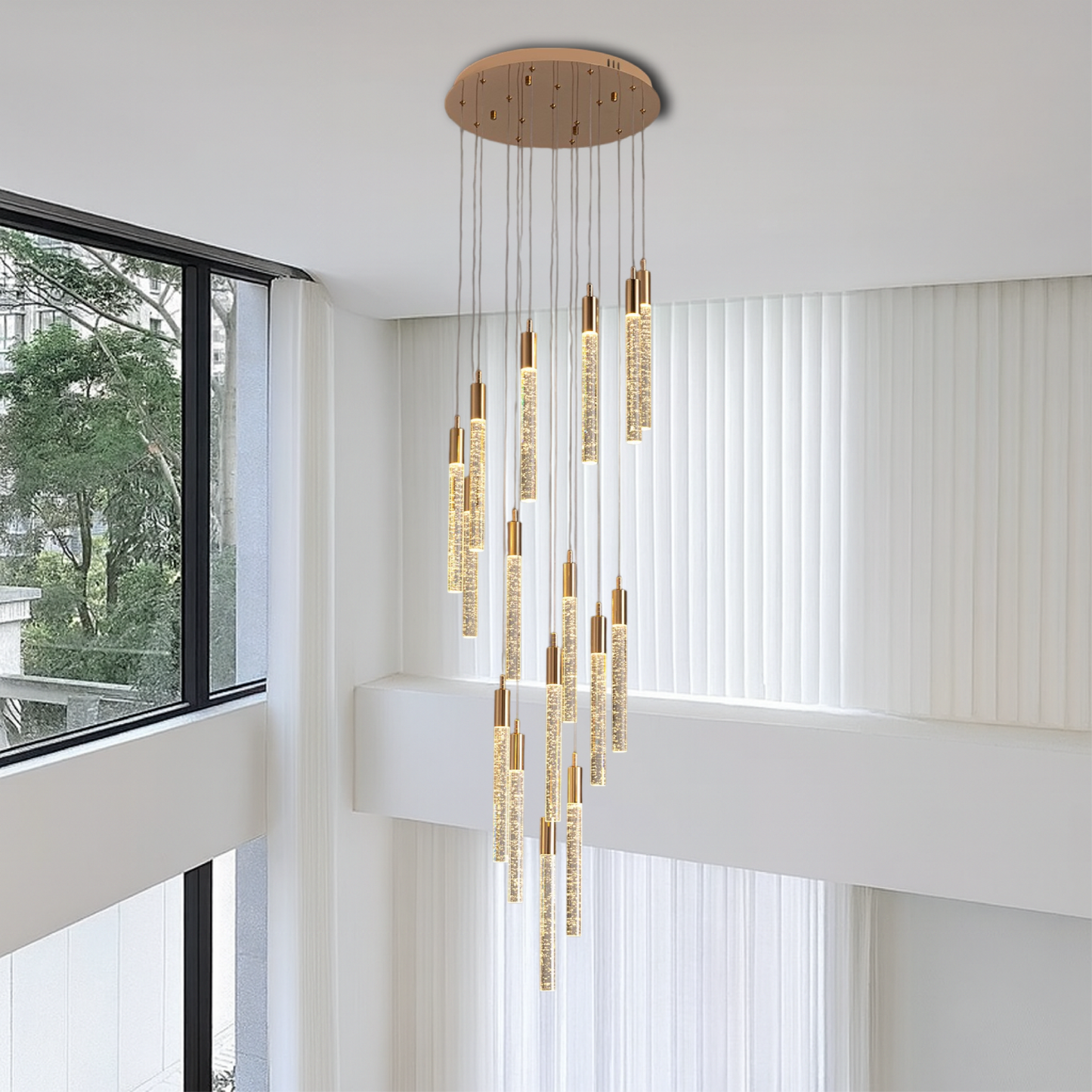 Luminaire | Chandelier Acrylique Or Élégant pour Intérieur Raffiné
