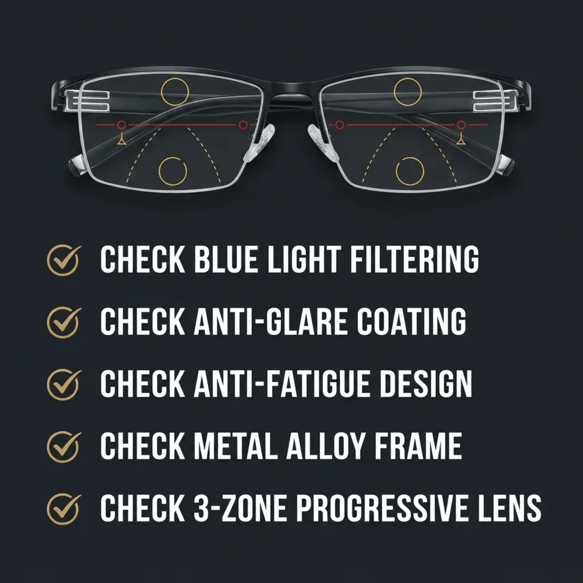 Lunettes Progressives Unisexe Verres Anti-éblouissement Filtrant la
