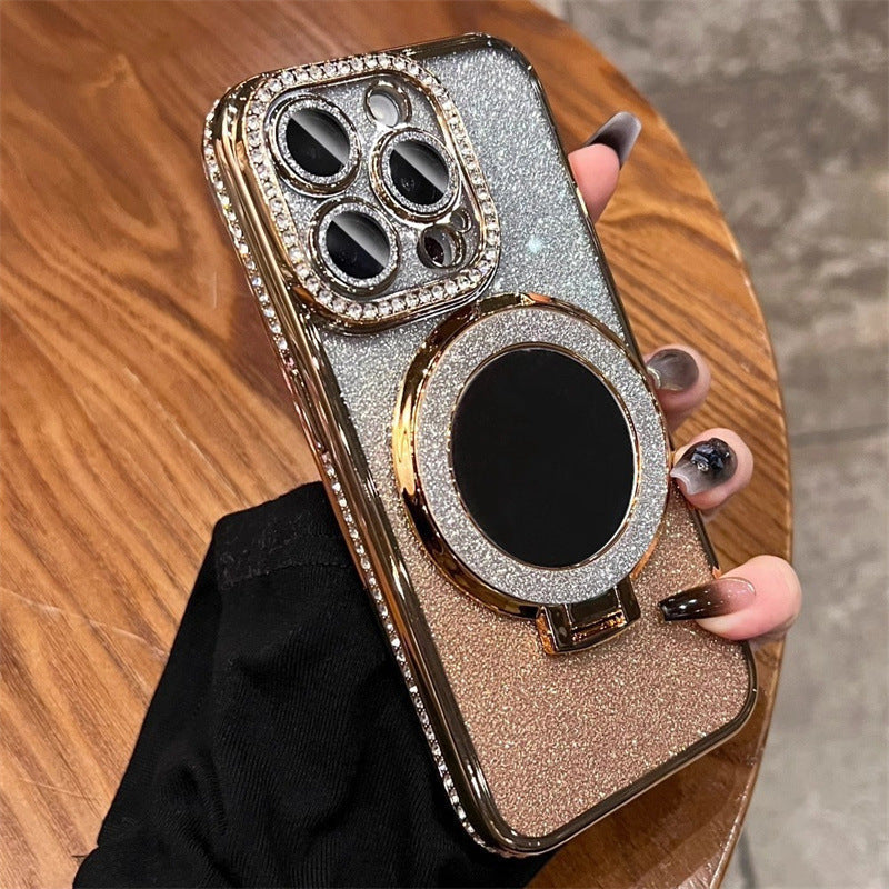 Étui Téléphone avec Support Aimant Miroir Paillettes