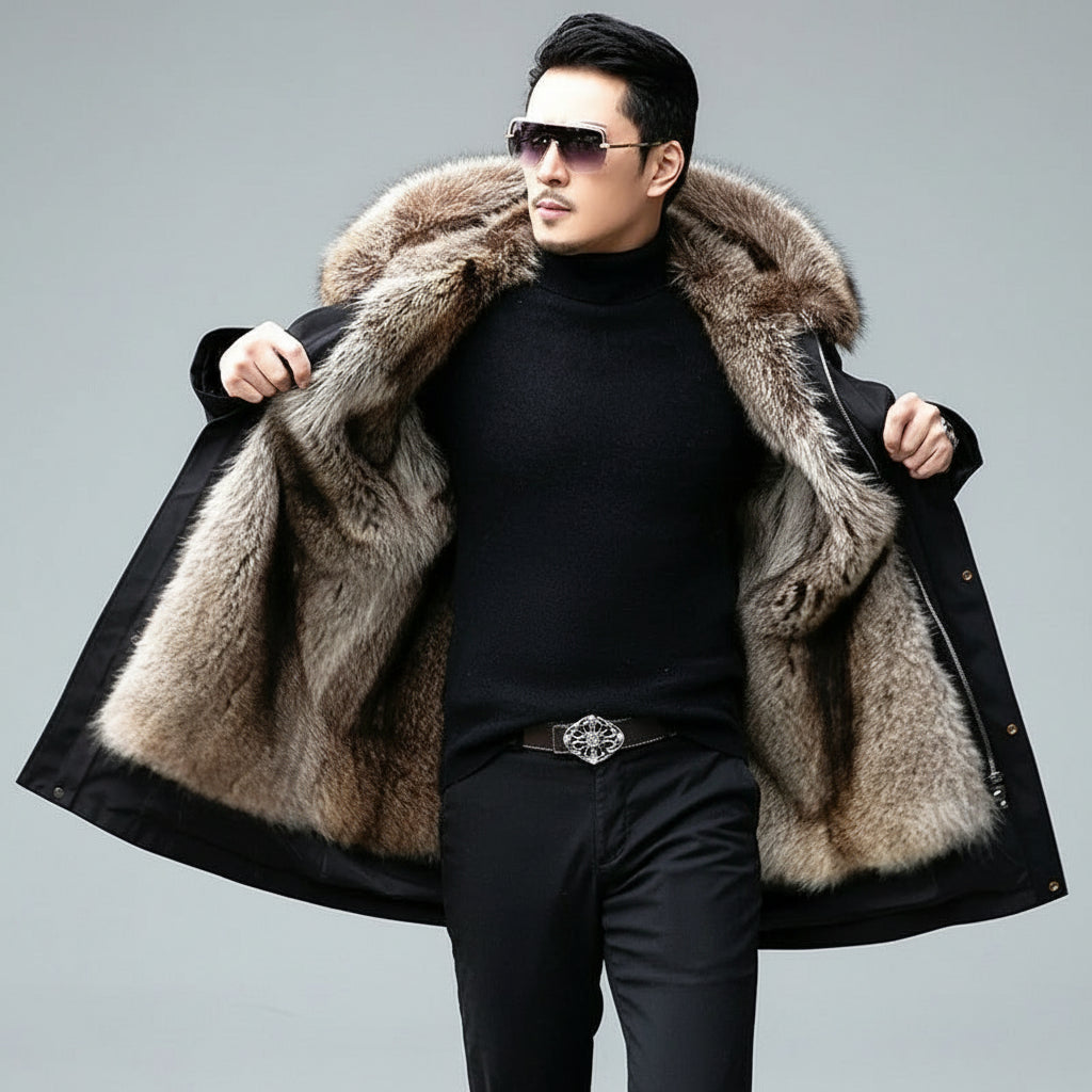 Doudoune Hiver Homme Fourrure Synthétique Doublée Capuche