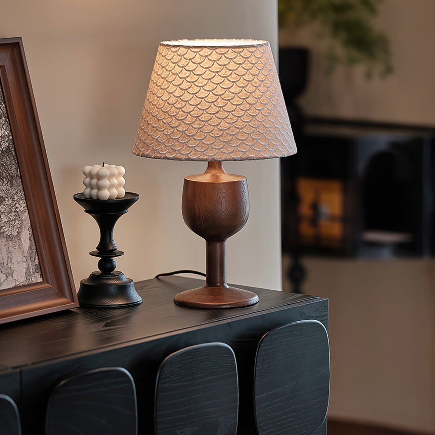 Lampe de Table Bois Massif Élégant