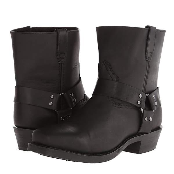 Bottes Moto Cuir Noir Élégantes Mi-Hauteur