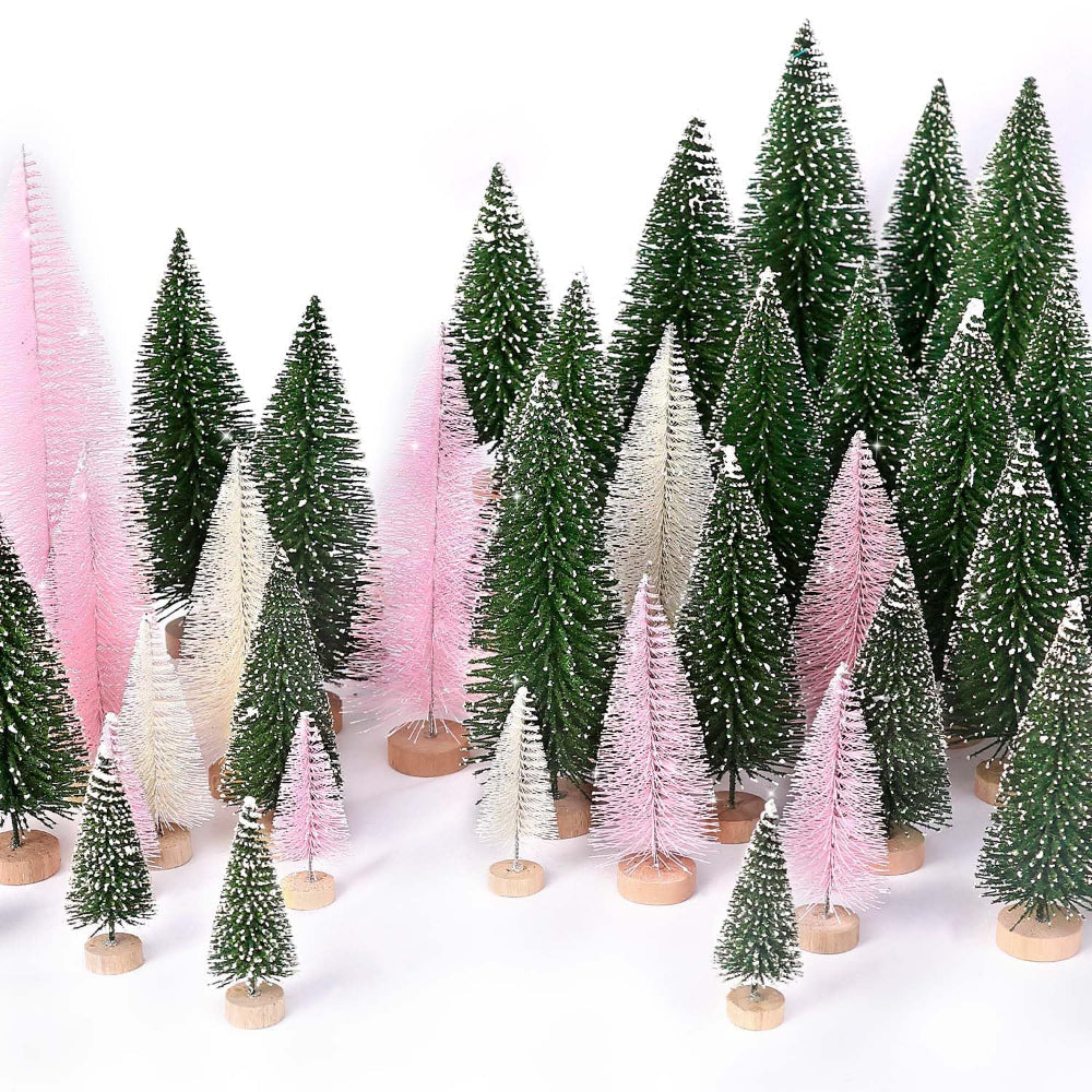 Décor de Noël Arbre Miniature Floconneux Ensemble de Brosses à Bouteilles pour Table