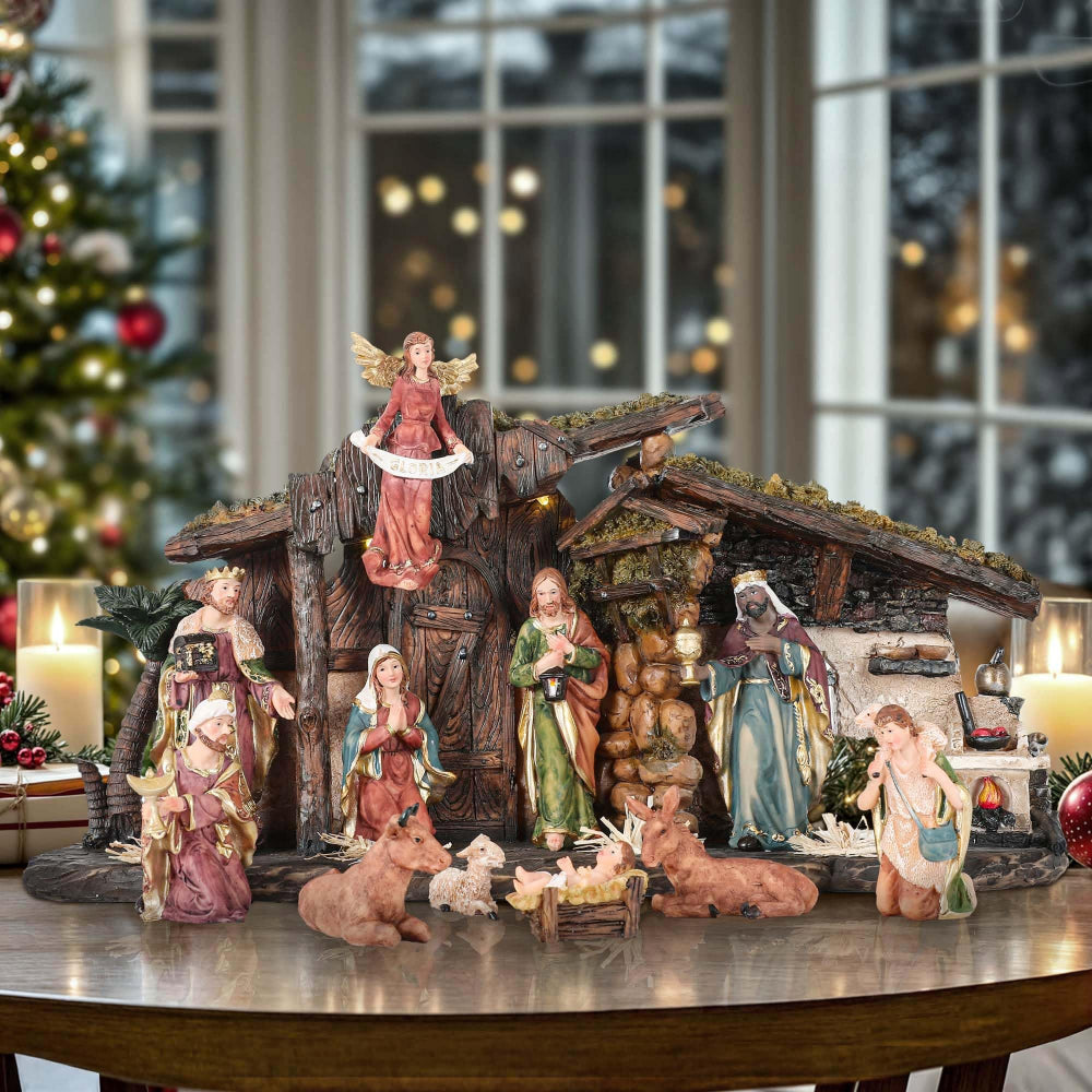 Crèche de Noël Lumineuse en Bois pour Table