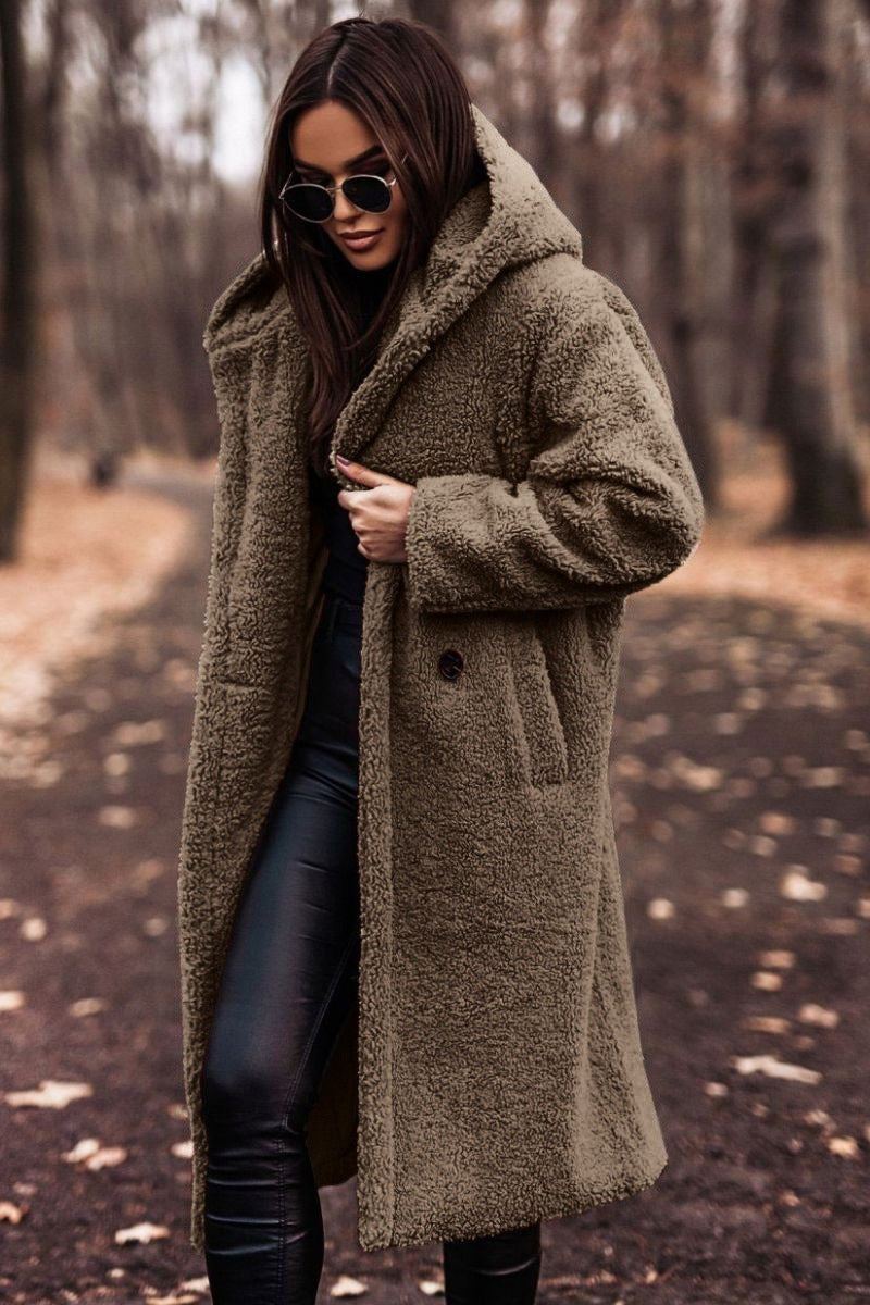 Manteau Élégant Femme Hiver - Longueur Intégrale en Laine Douillet avec Fermeture Boutons