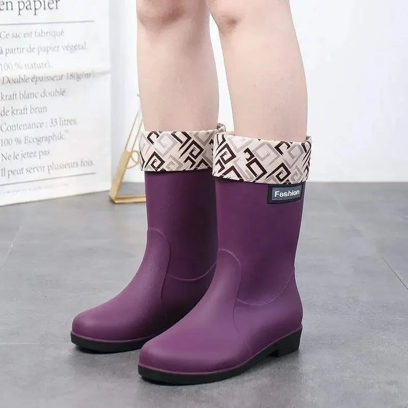 Bottes de Pluie Imperméables Femme Talon Moyen