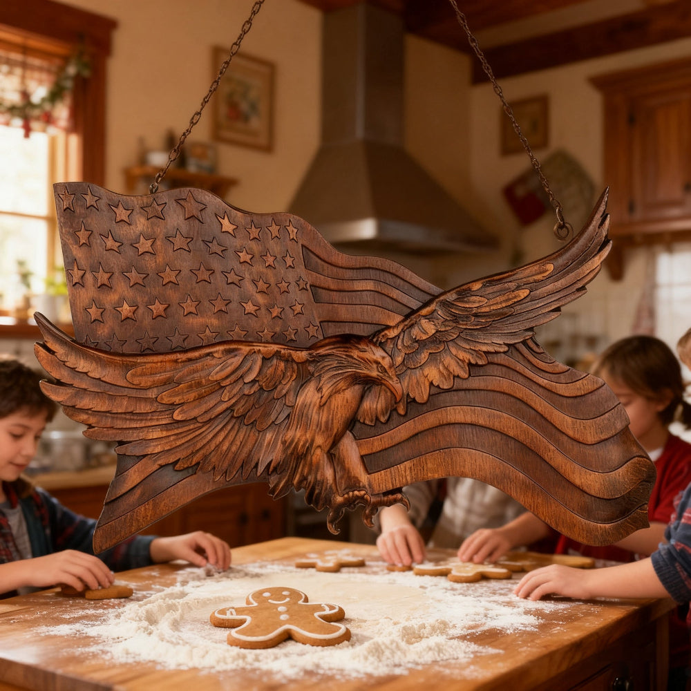 Décoration Murale États-Unis Aigle Sculptée Bois