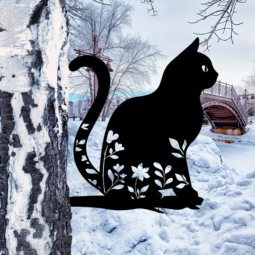 Décoration de Jardin Chat en Fer | Ornements Extérieurs Amusants - Foivo