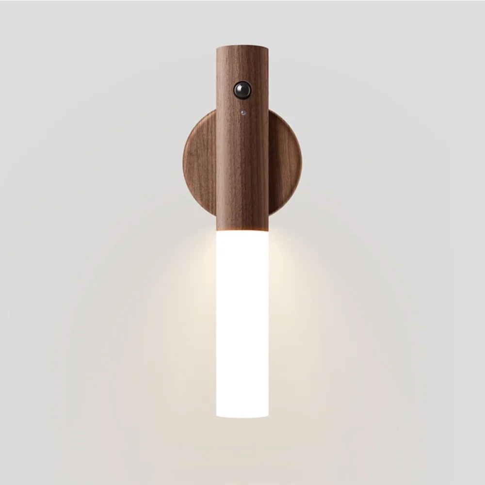 Lampe LED Élégante avec Capteur de Mouvement et Base Bois