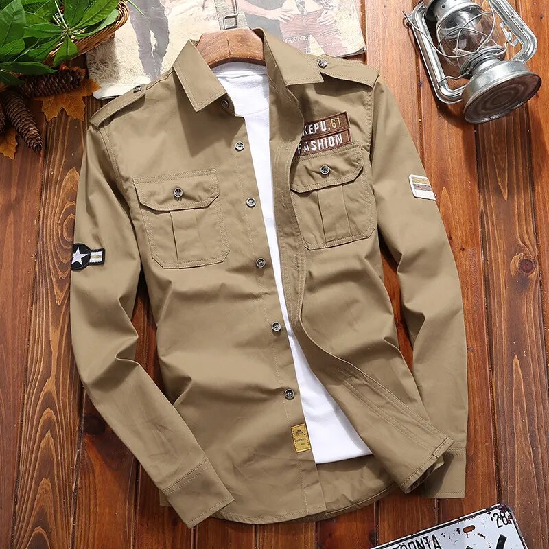 Chemise Homme Casual Manches Longues Poche Multiple