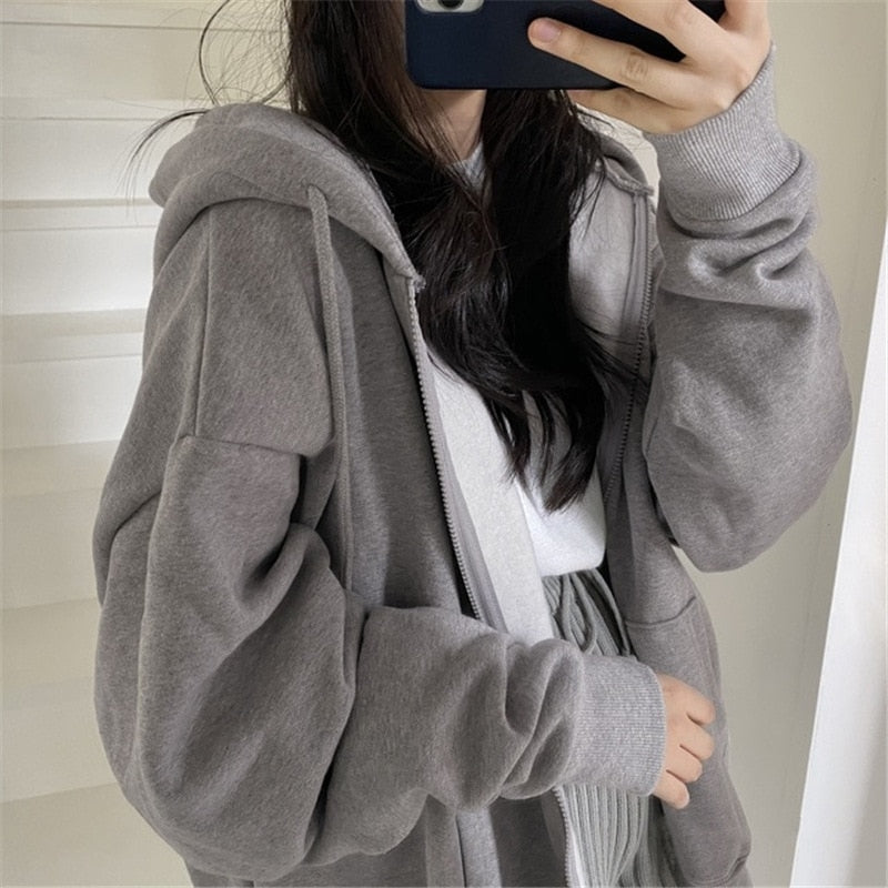 Veste à capuche oversize zippée poches unies tendance