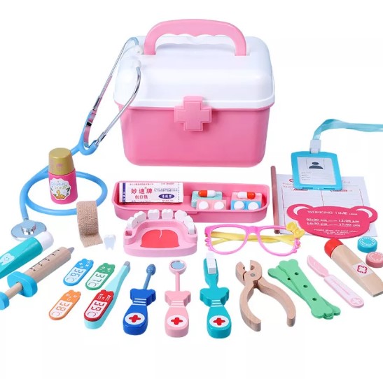 Jeux de Médecin En Bois pour Enfants avec Accessoires Médicaux et Dentaires - BlxckFR