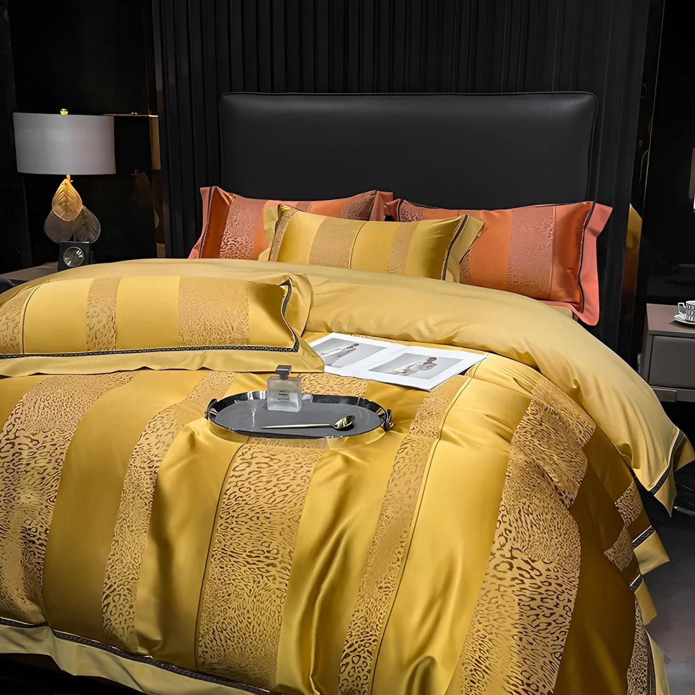 Ensemble de Lit Élégant – Satin Doux à Rayures pour un Sommeil de Rêve - BlxckFR