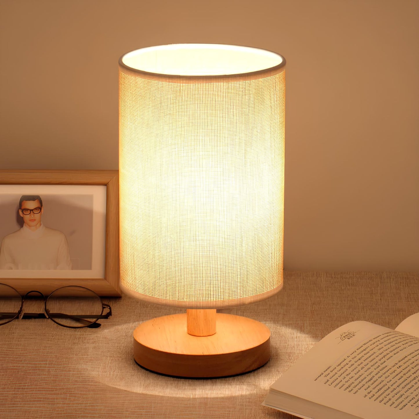 Lampe de Table Bois Naturel Tissu Réglable