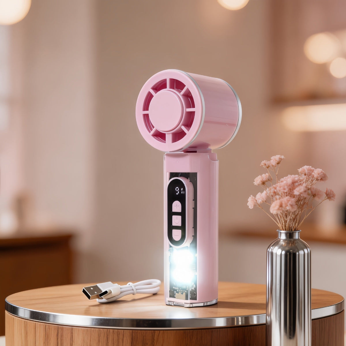 Ventilateur Portable Rechargeable avec Affichage Numérique et Éclairage LED 6