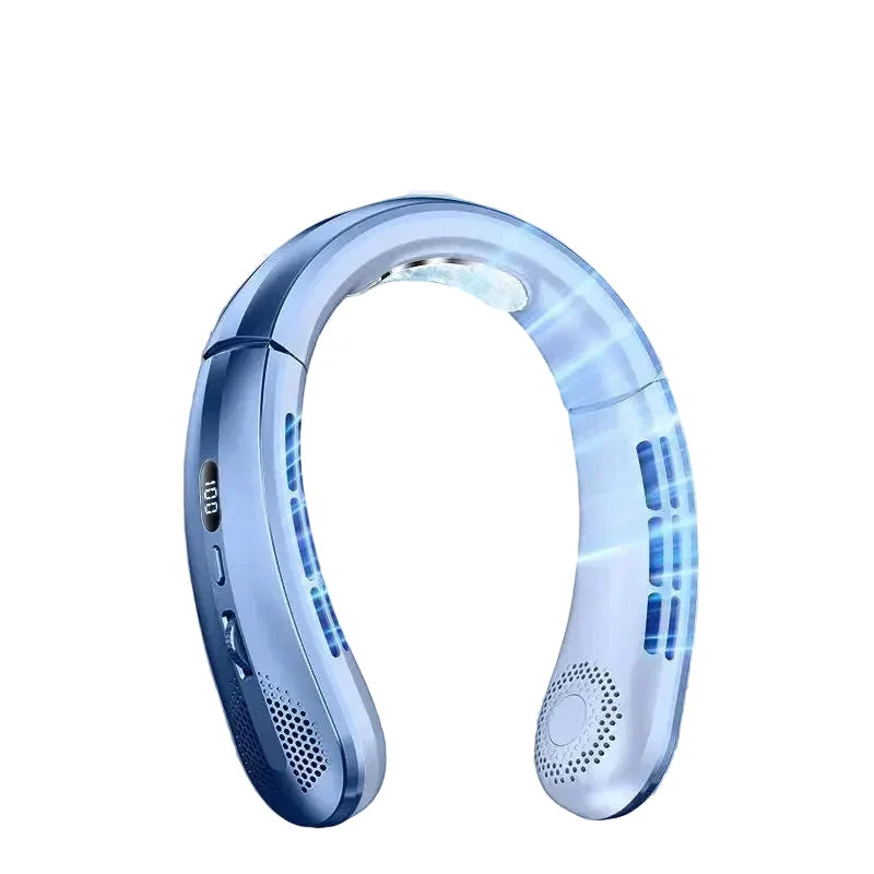 Ventilateur de cou portable rechargeable avec affichage numérique et réglage de vitesse 8