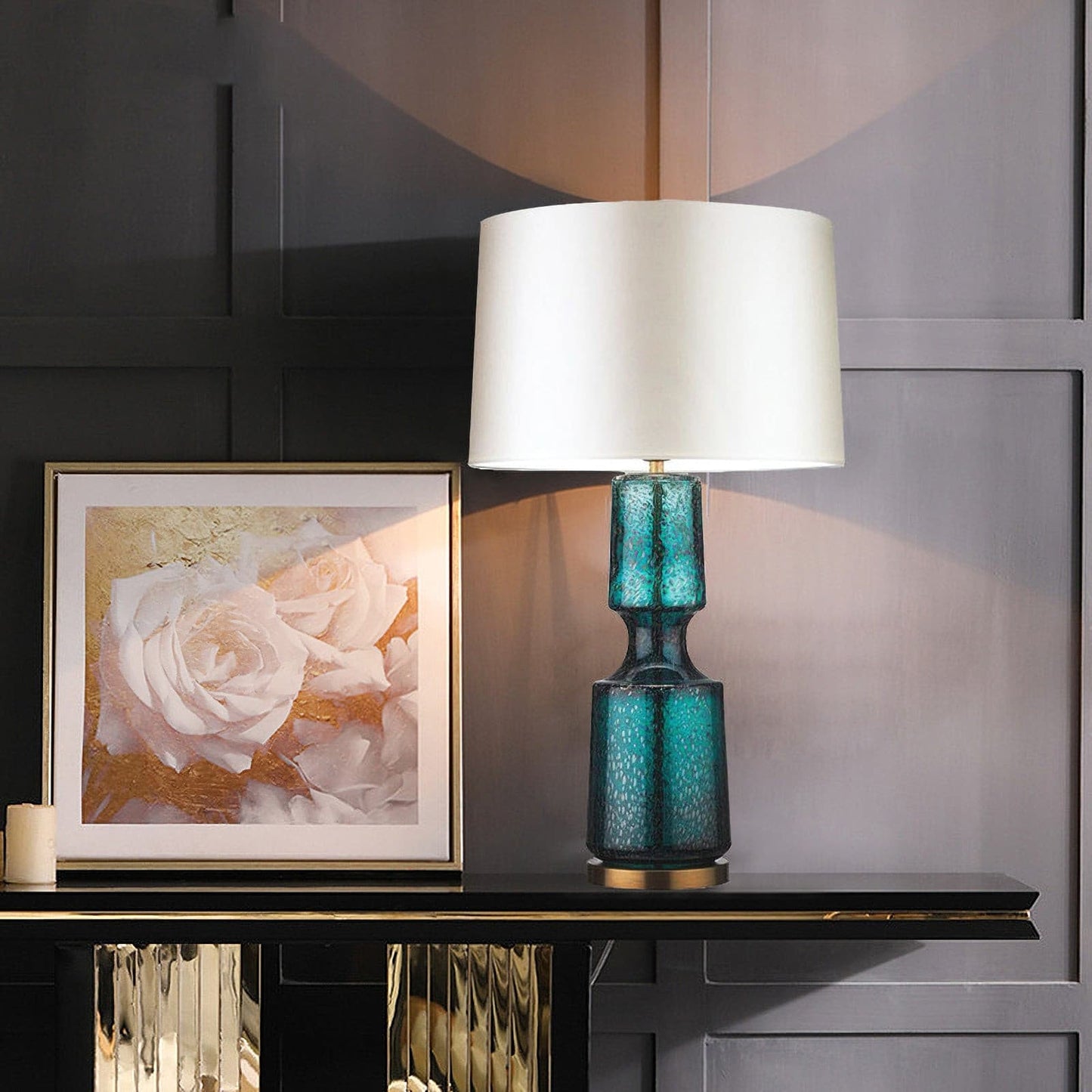 Lampe de Bureau en Verre Brillant et Métal Chrome