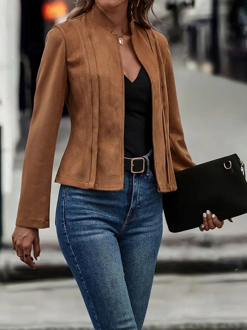 Veste Femme Élégante Mélange Laine – Col Montant Tailleur Hiver