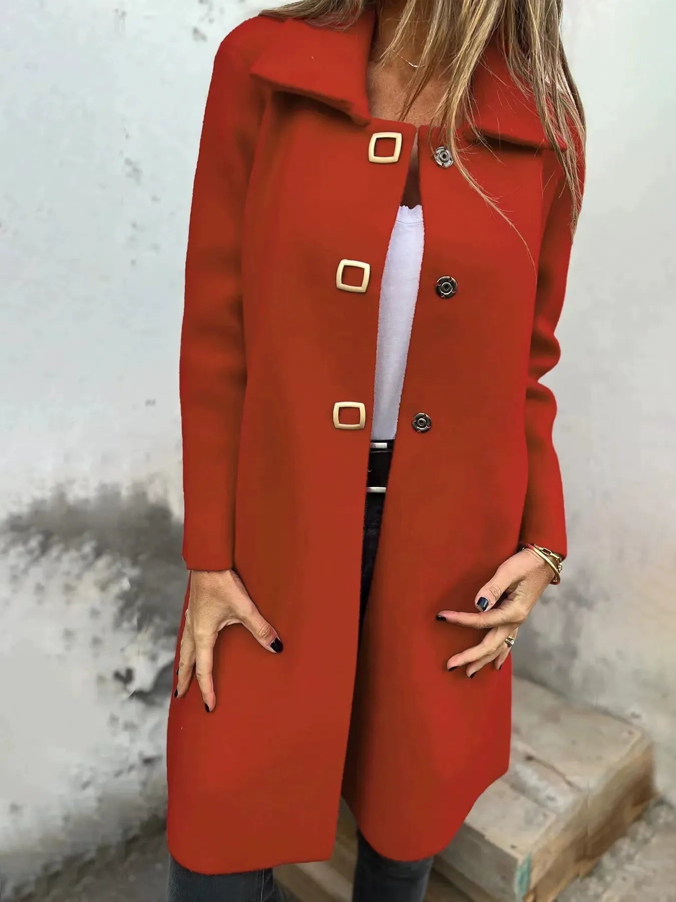 Manteau Femme Hiver Élégant Mi-Long à Fermeture Simple