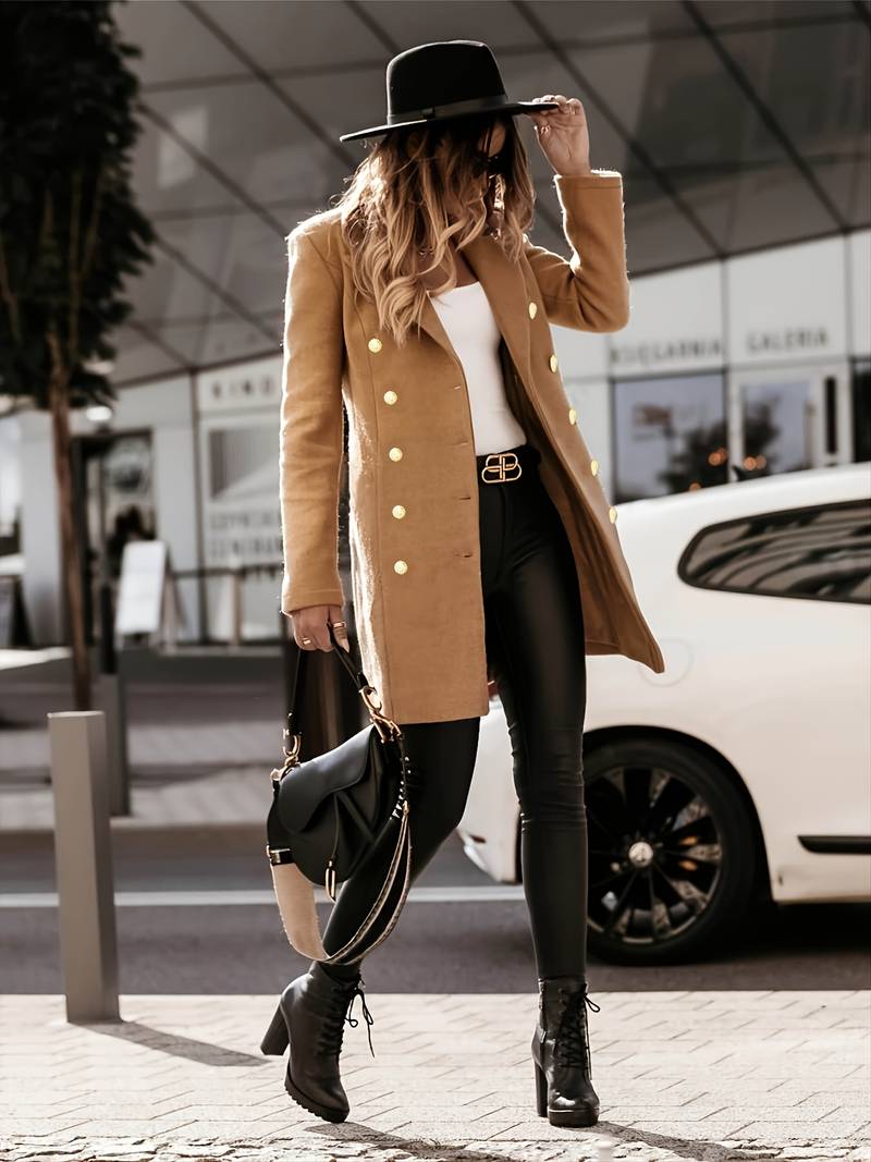 Manteau Femme Hiver Chic avec Fermeture Double et Décoration Luxe