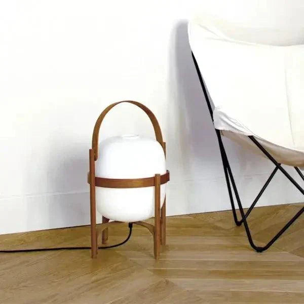 Lampe de Bureau en Bois avec Abat-jour en Verre Élégant